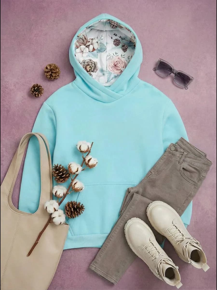 Худи оверсайз теплое с начесом и принтом в капюшоне