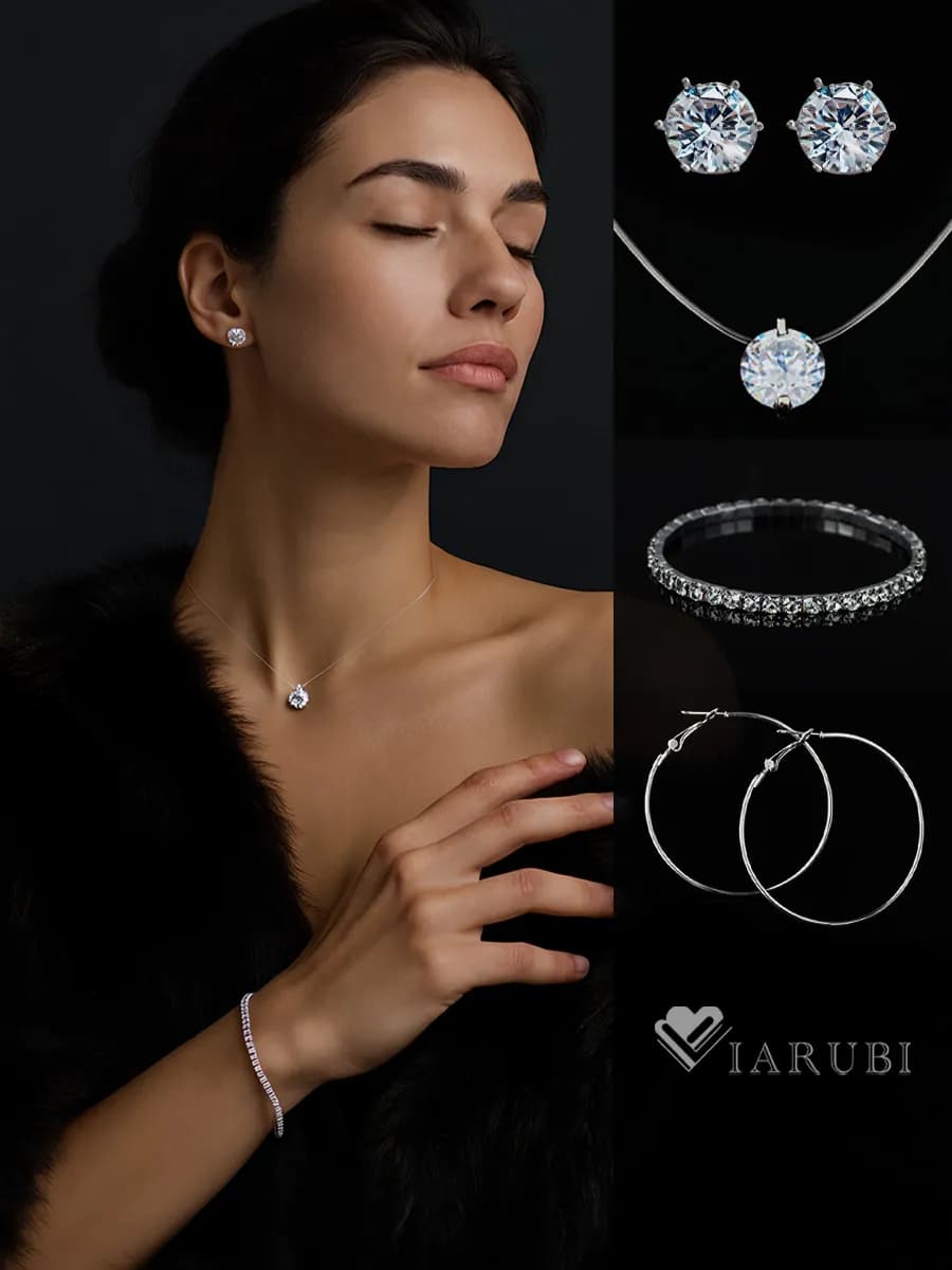 Комплект серьги кольца, гвоздики, браслет и колье