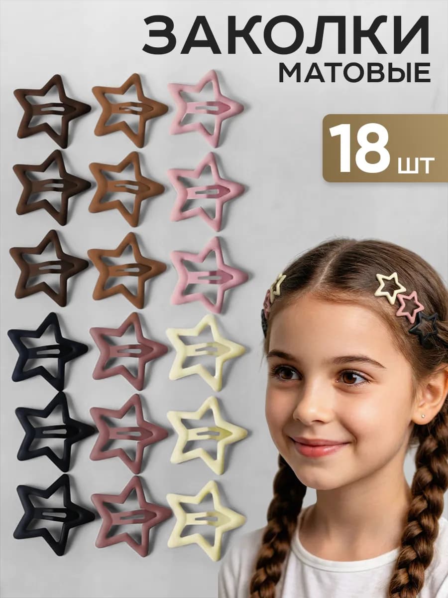 Заколки звездочки клик клак y2k матовые 18 шт