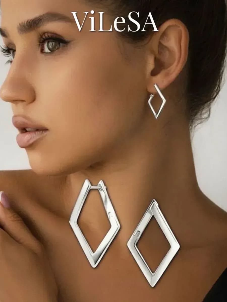 Серьги бижутерия крупные повседневные ромбы геометрия