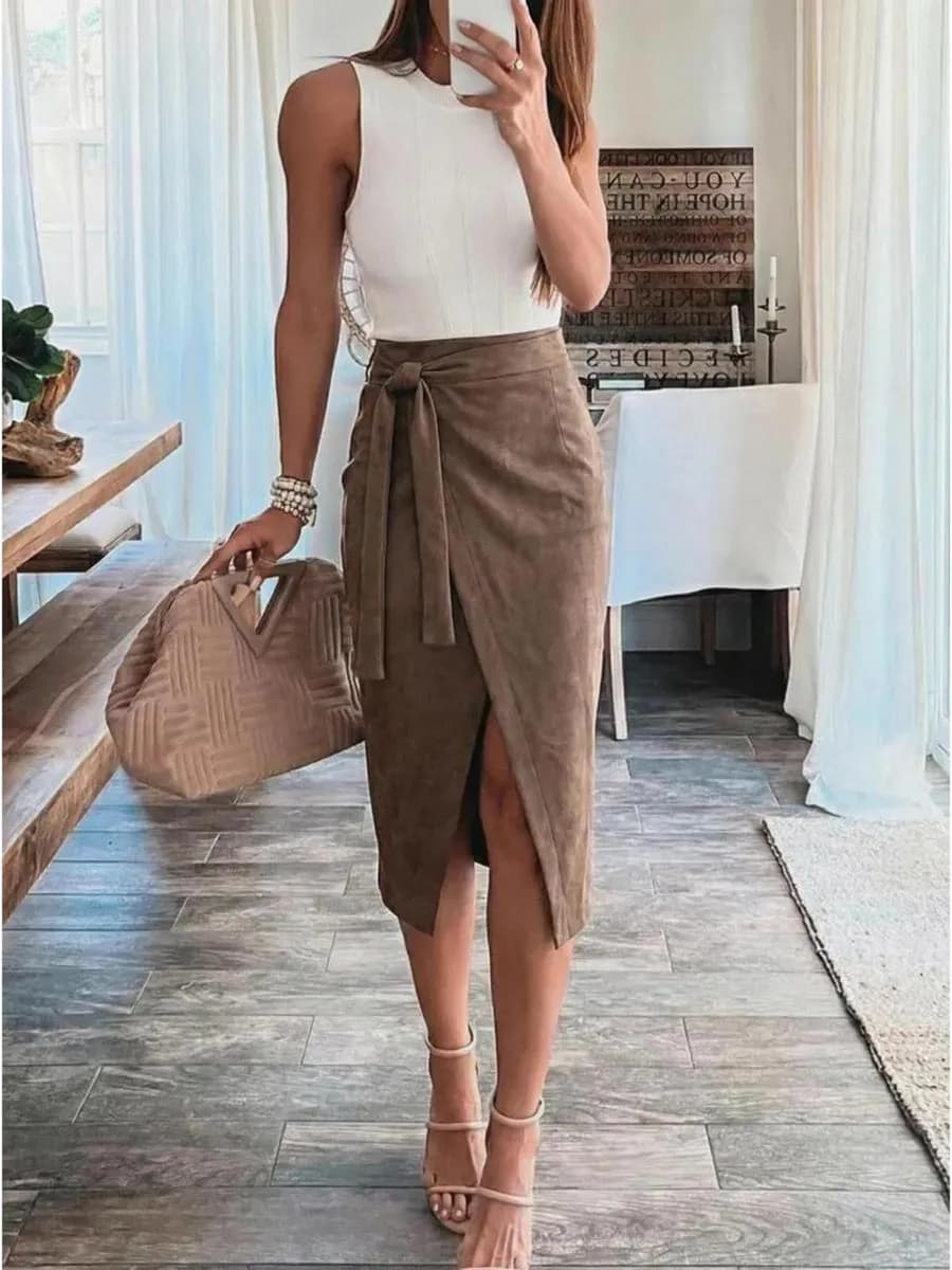 Юбка замшевая миди карандаш с разрезом