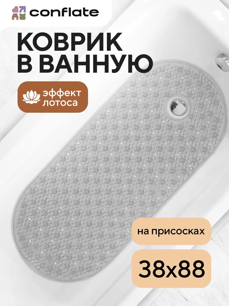 Коврик для ванной противоскользящий на присосках