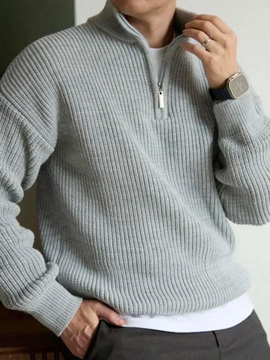 Свитер мужской на молнии полузамок теплый шерстяной