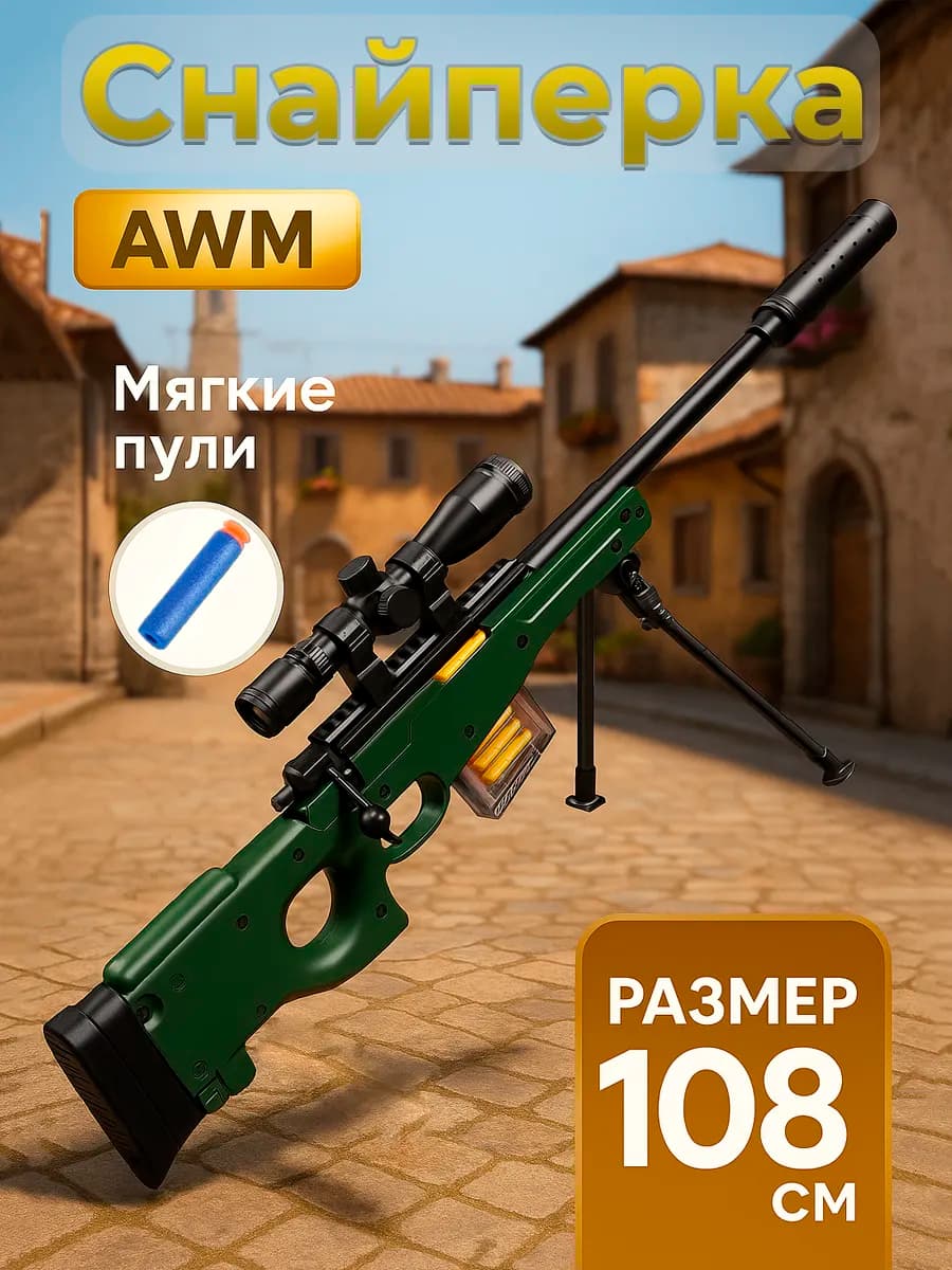 Снайперская винтовка AWM с пульками нерф гильзами игрушечная - фото 1