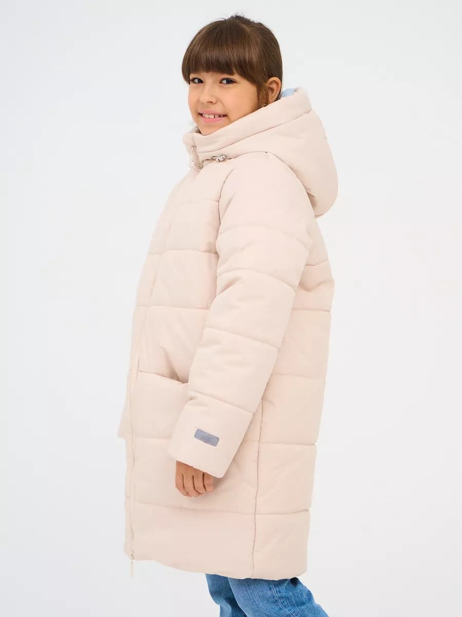 Пальто длинное утепленное стеганое зима с капюшоном