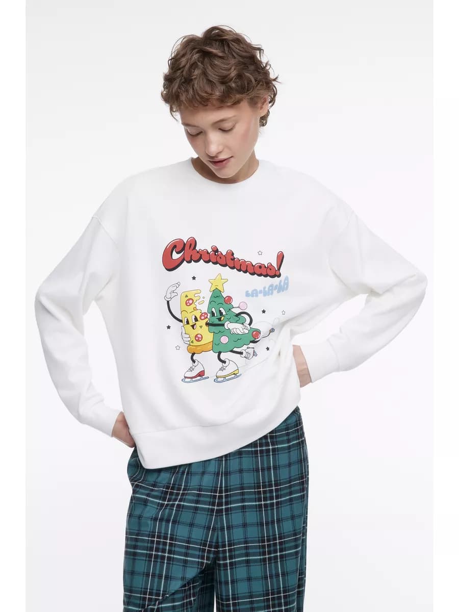 Свитшот утепленный с рождественским принтом