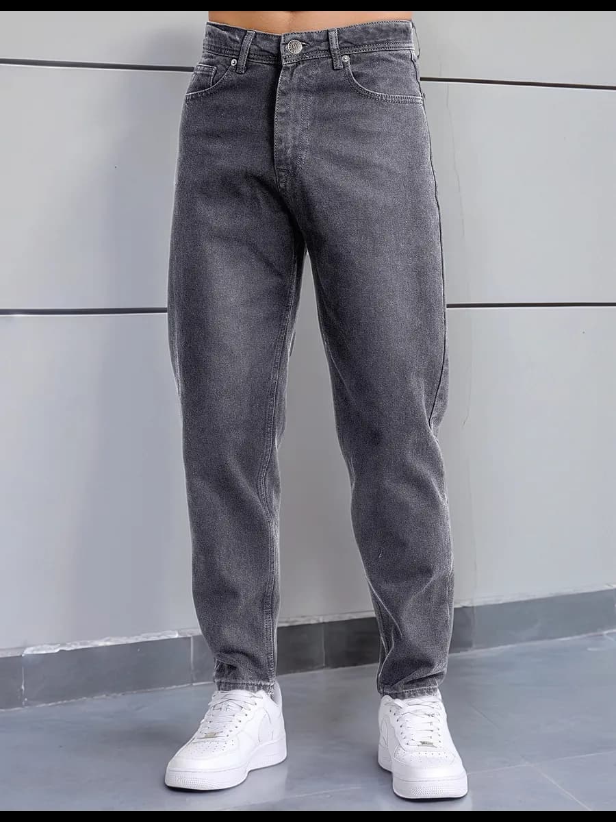 Джинсы бананы зауженные к низу серые