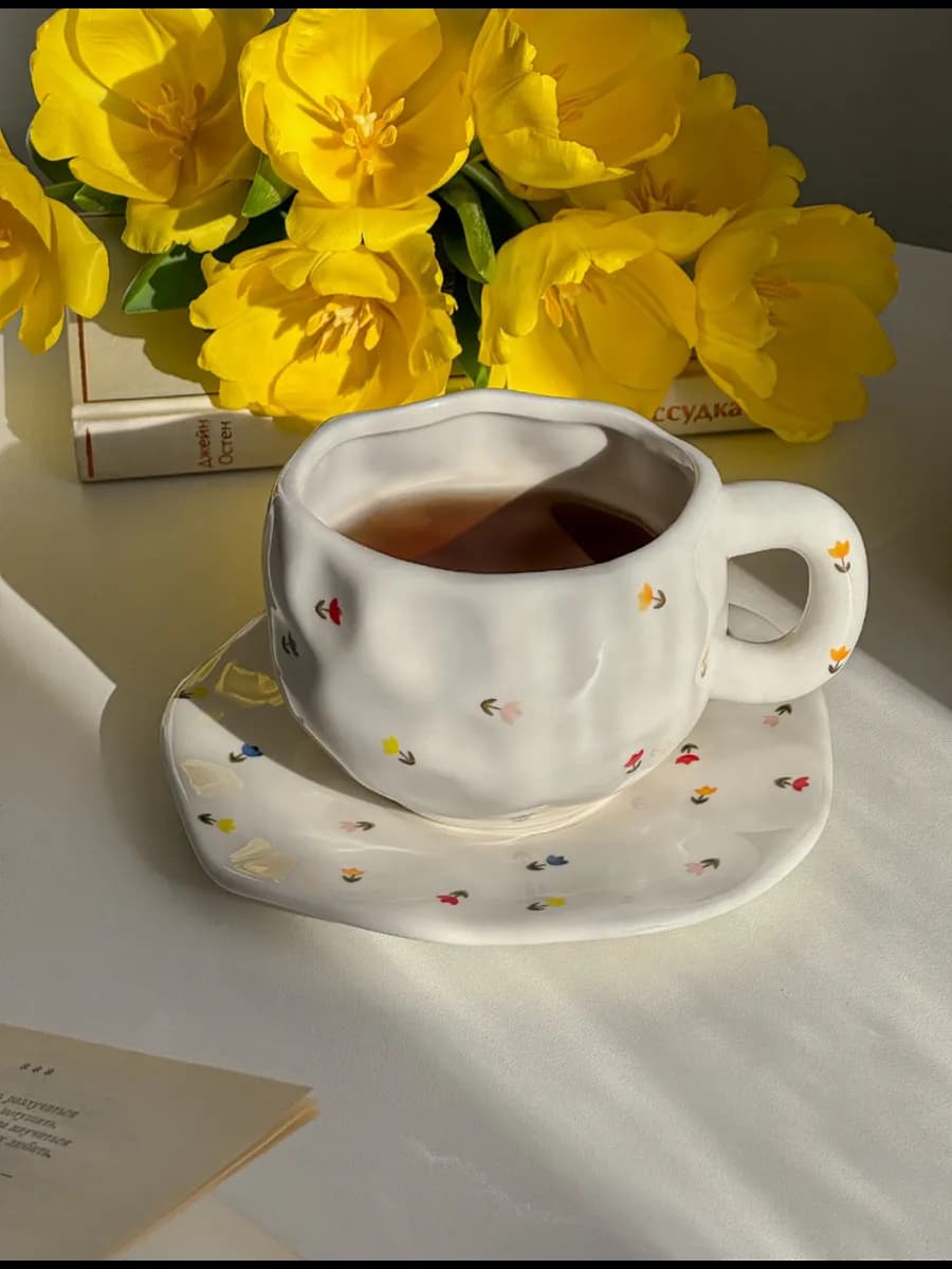 Чайная пара, набор блюдце и чашка, кружка ручной работы