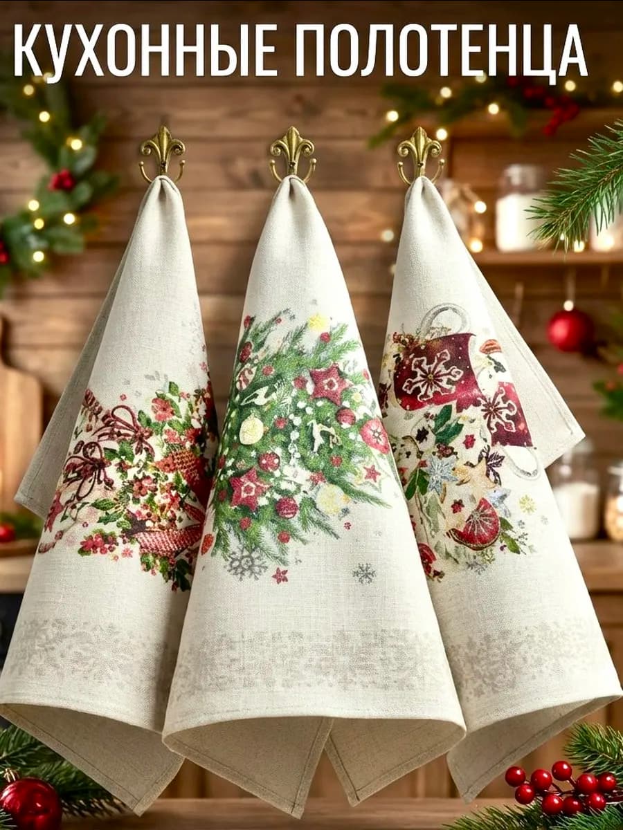 Полотенце кухонное новогоднее. Набор Белорусский лен