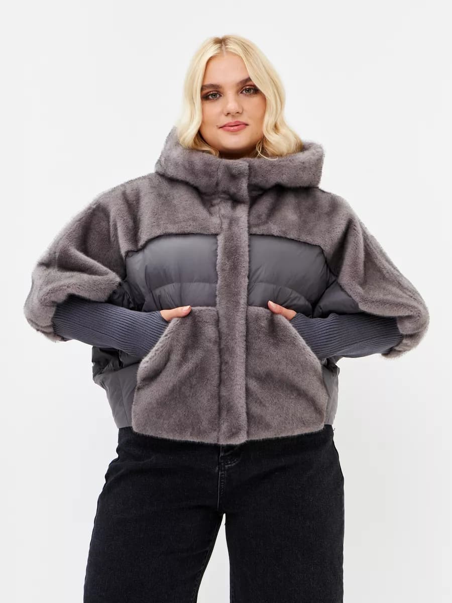 Короткая куртка пуховик на зиму с мехом большие размеры