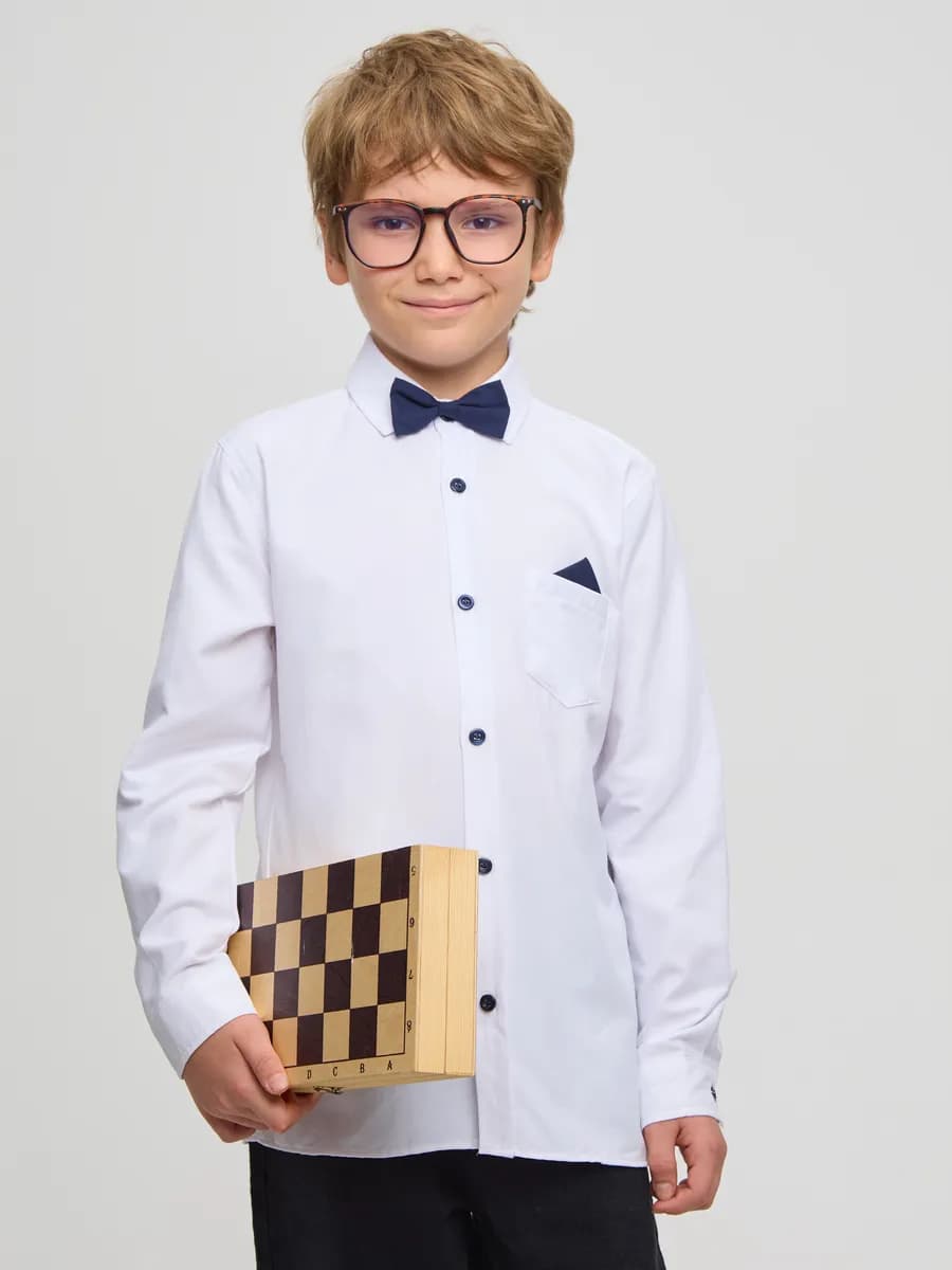 Рубашка для мальчика белая с длинным рукавом