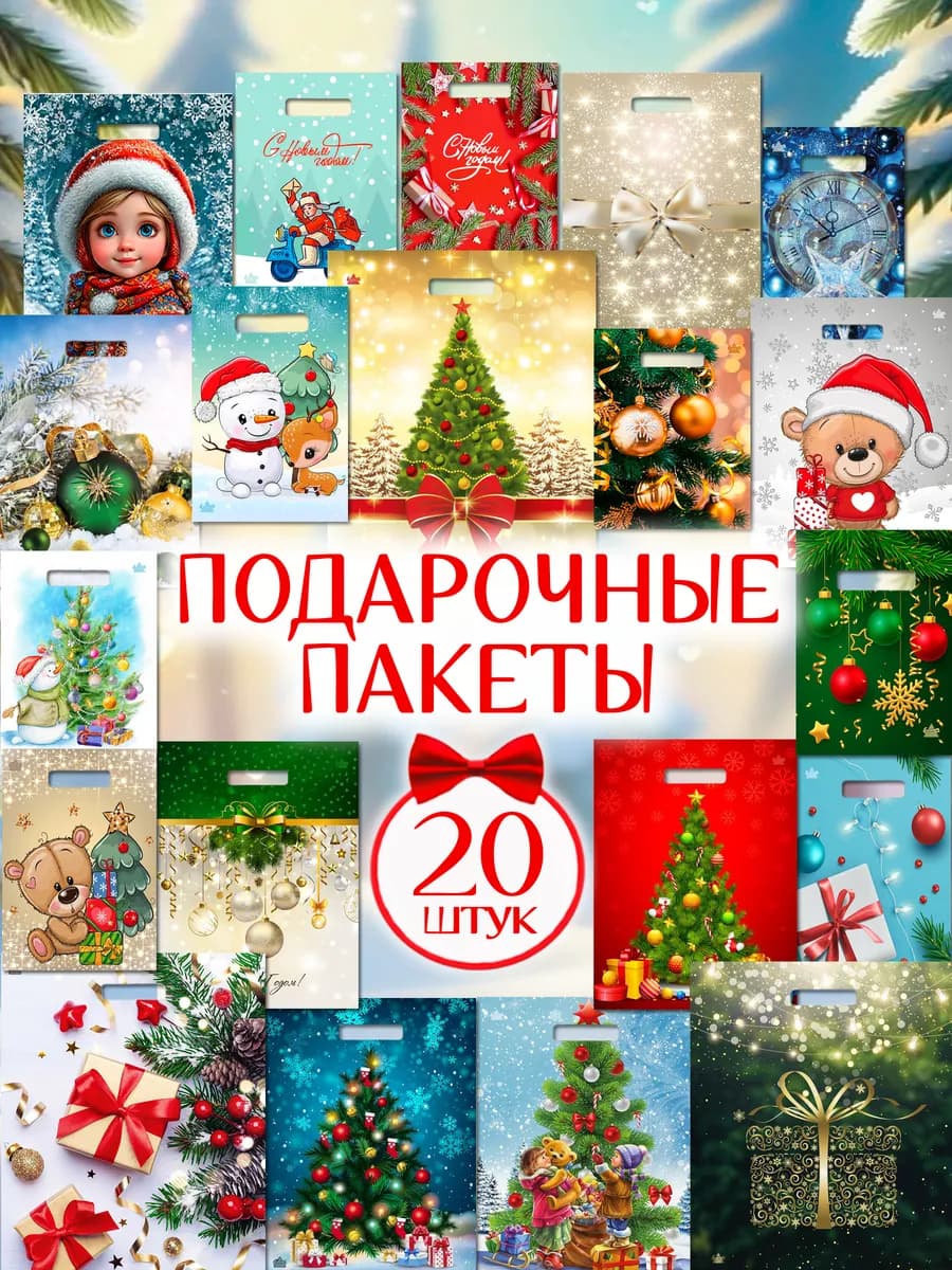 Новогодние подарочные пакеты 20 штук