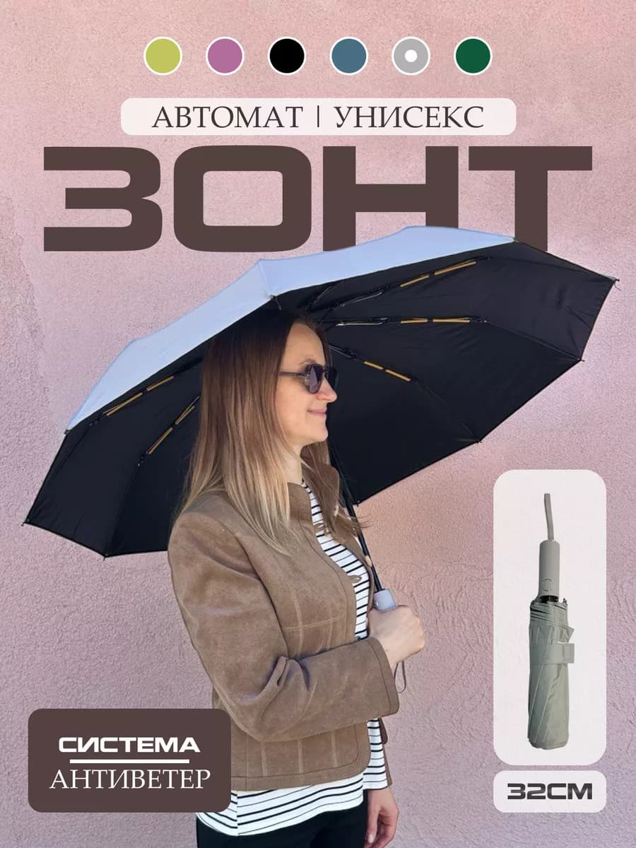 Зонт автомат складной антиветер серый