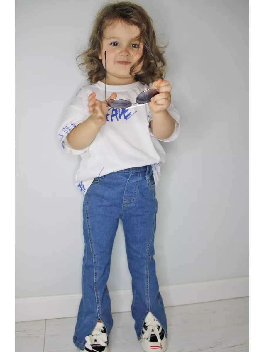 Джинсы клеш детские с разрезом