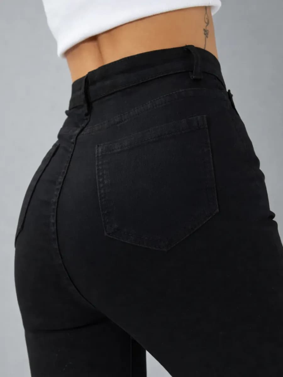 Джинсы скинни черные с высокой посадкой