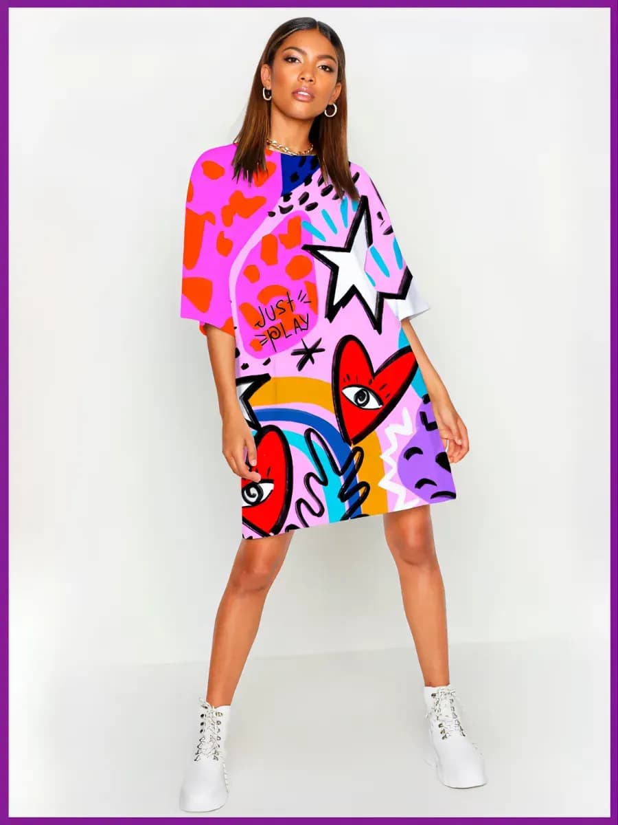 Платье футболка с принтом Сердце большие размеры