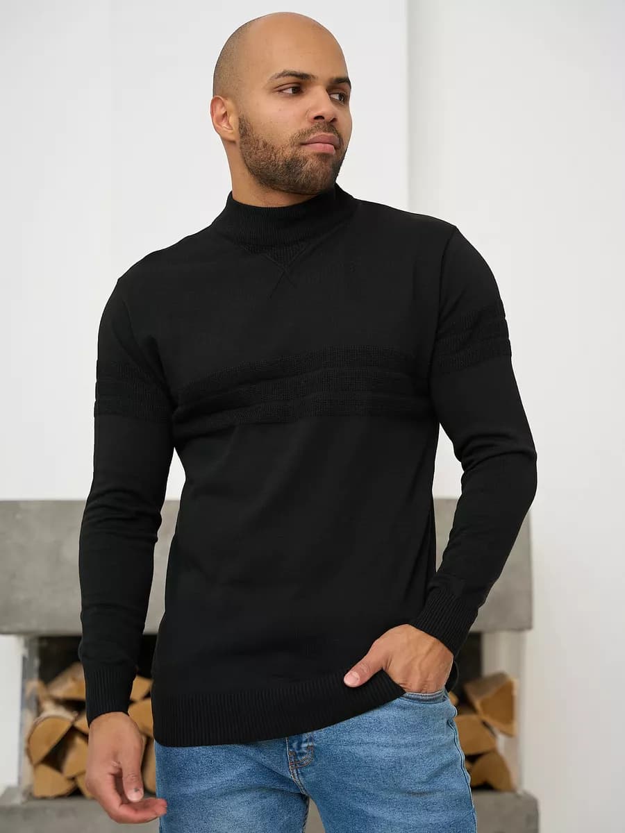 Джемпер с горлом вязаный шерстяной в полоску