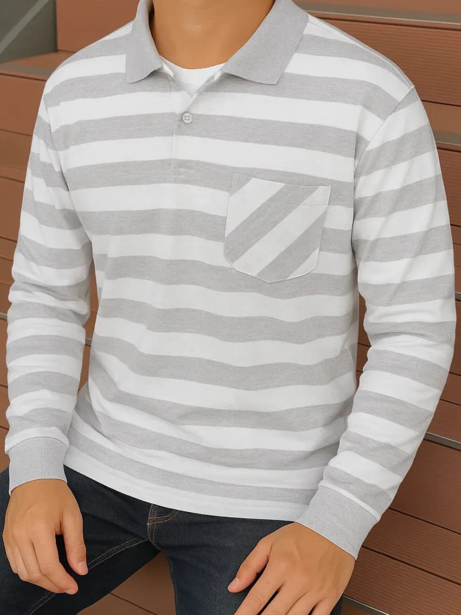 Лонгслив поло с длинным рукавом на пуговицах с принтом