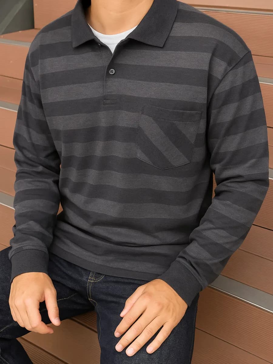 Лонгслив поло с длинным рукавом на пуговицах с принтом