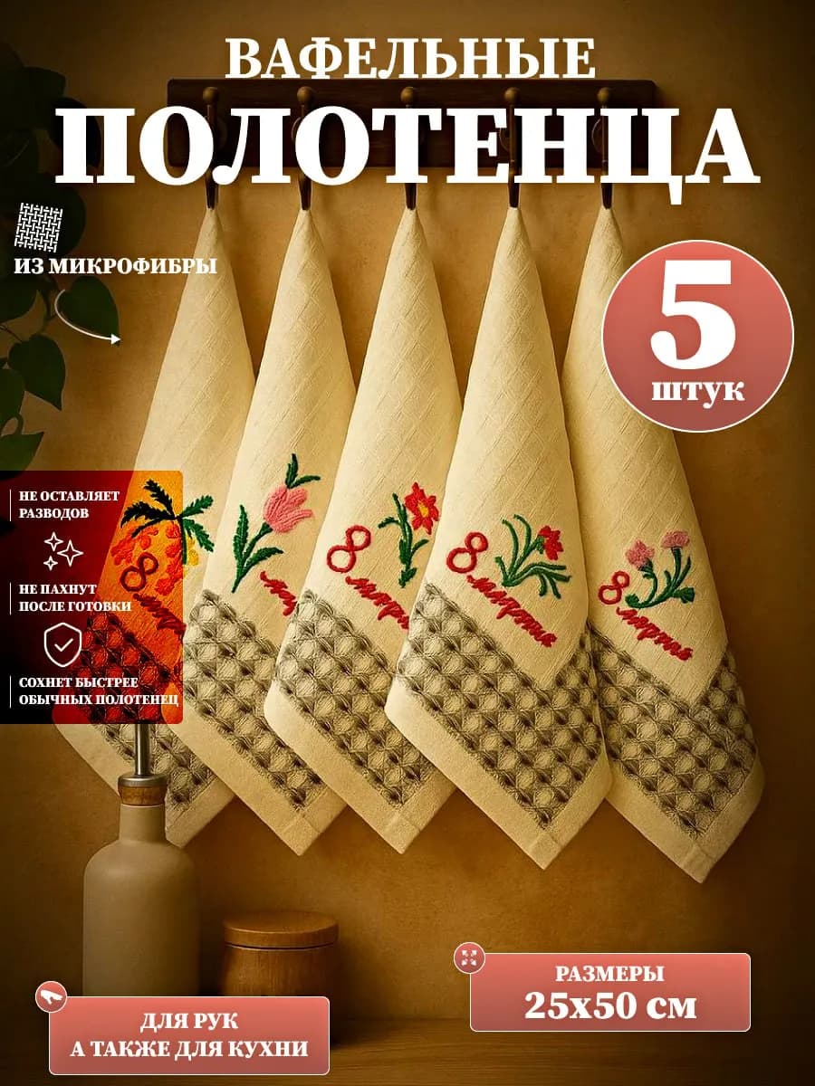 Кухонные полотенца вафельные набор 5 шт