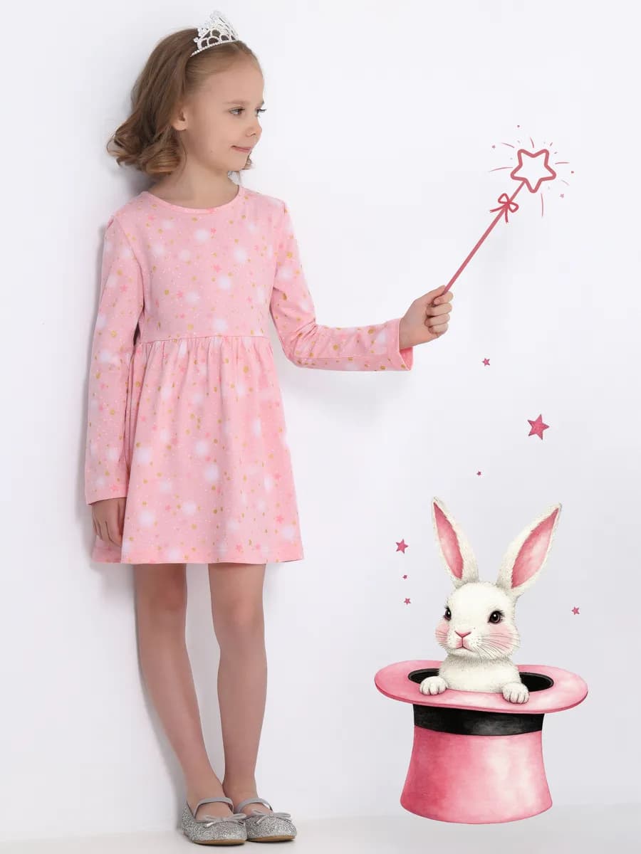 Платье в садик блестящее с длинным рукавом