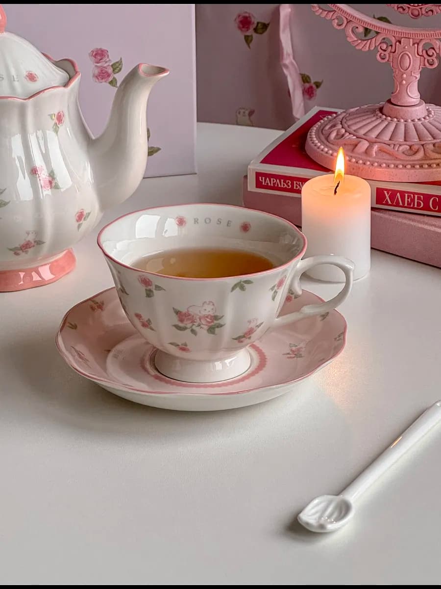 Чайная пара набор блюдце и чашка, с ложкой