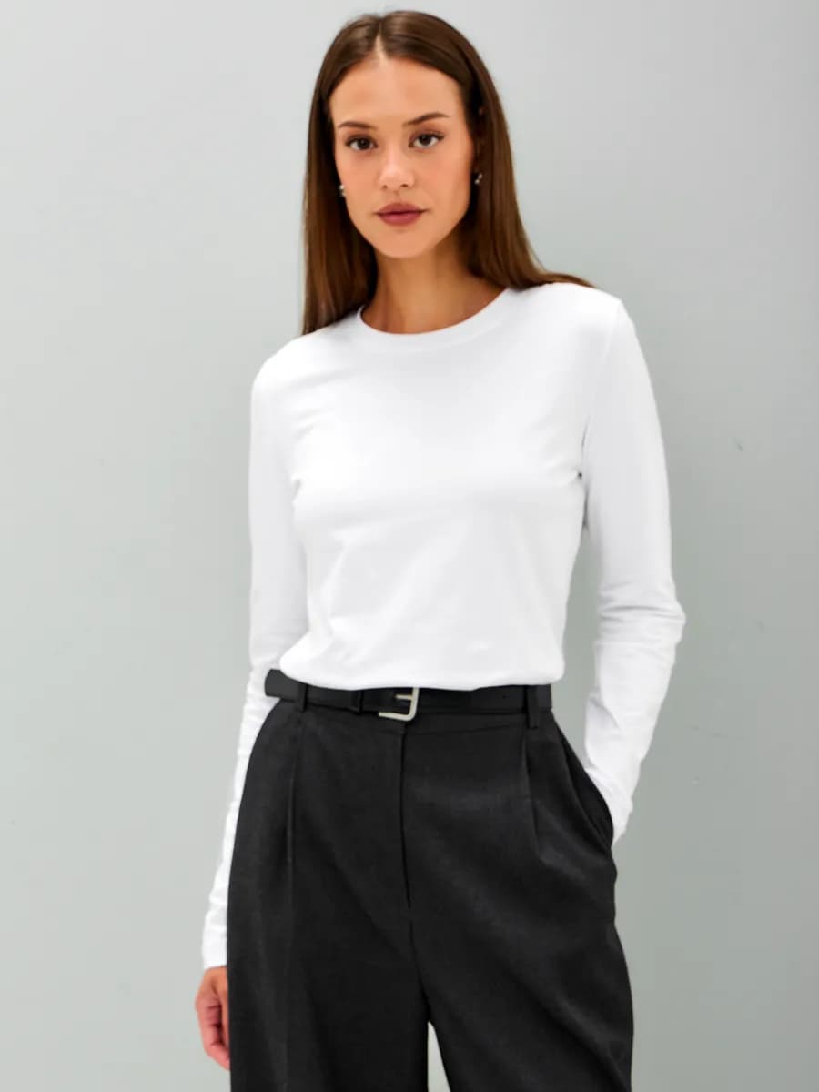 Лонгслив белый базовый хлопок