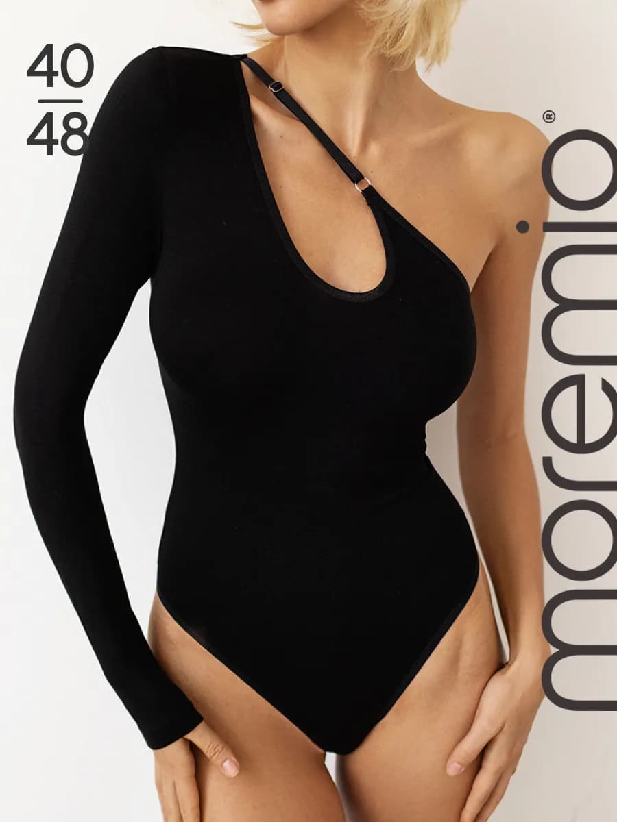 Боди вечернее с длинным рукавом и открытым плечом