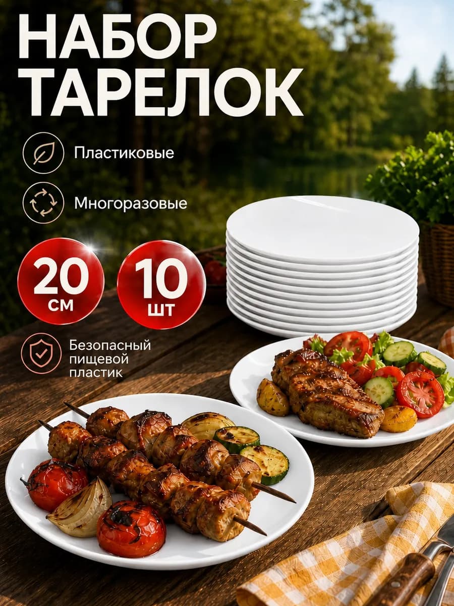 Тарелки пластиковые плоские 10 шт