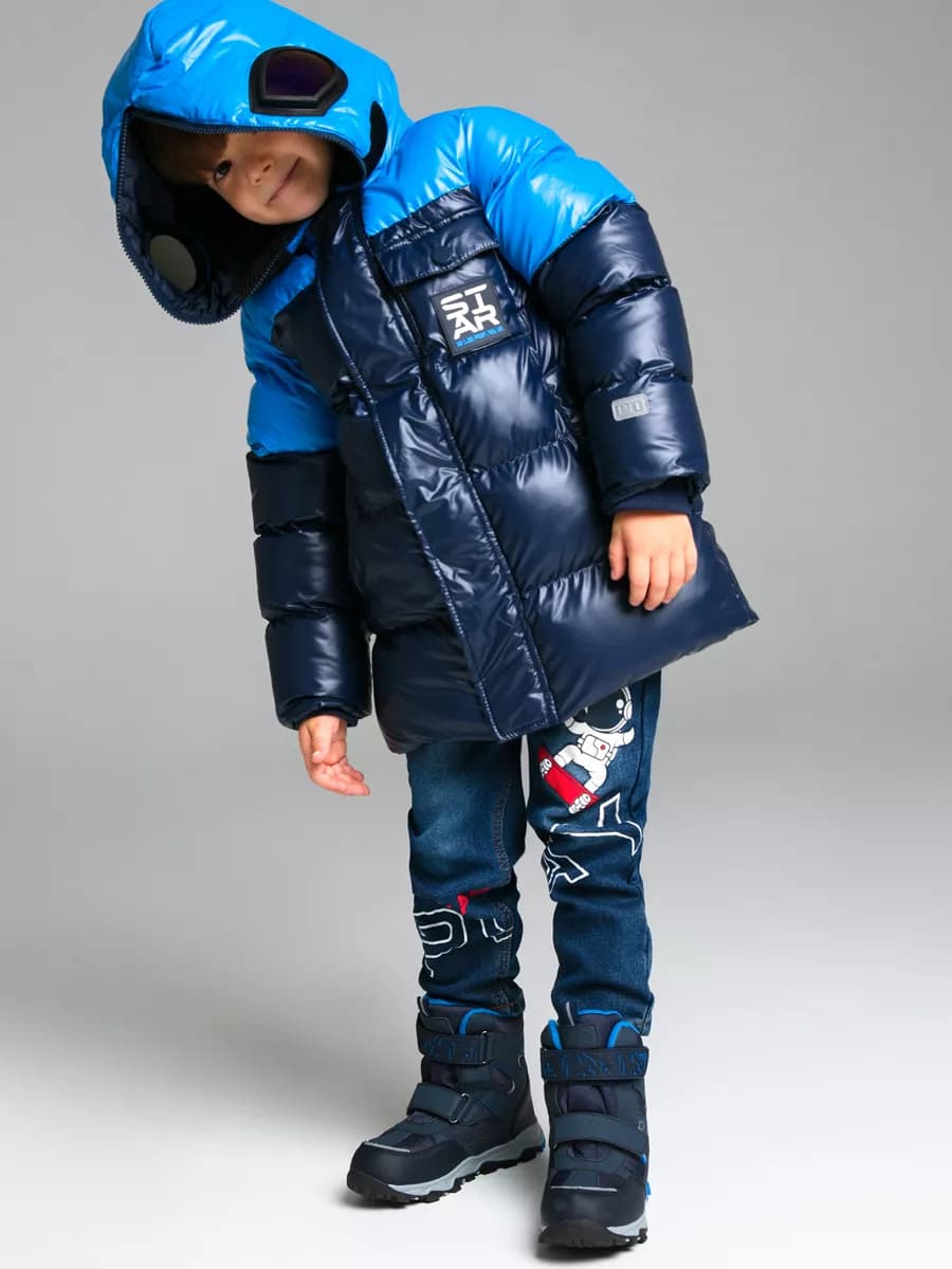 Пальто зимнее детское куртка пуховик с очками на капюшоне