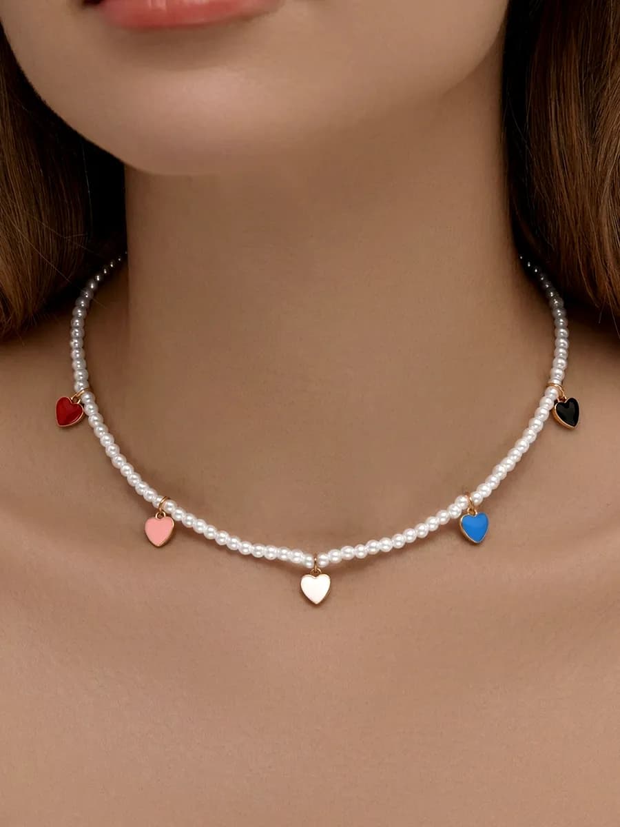 Чокер жемчуг с сердечками