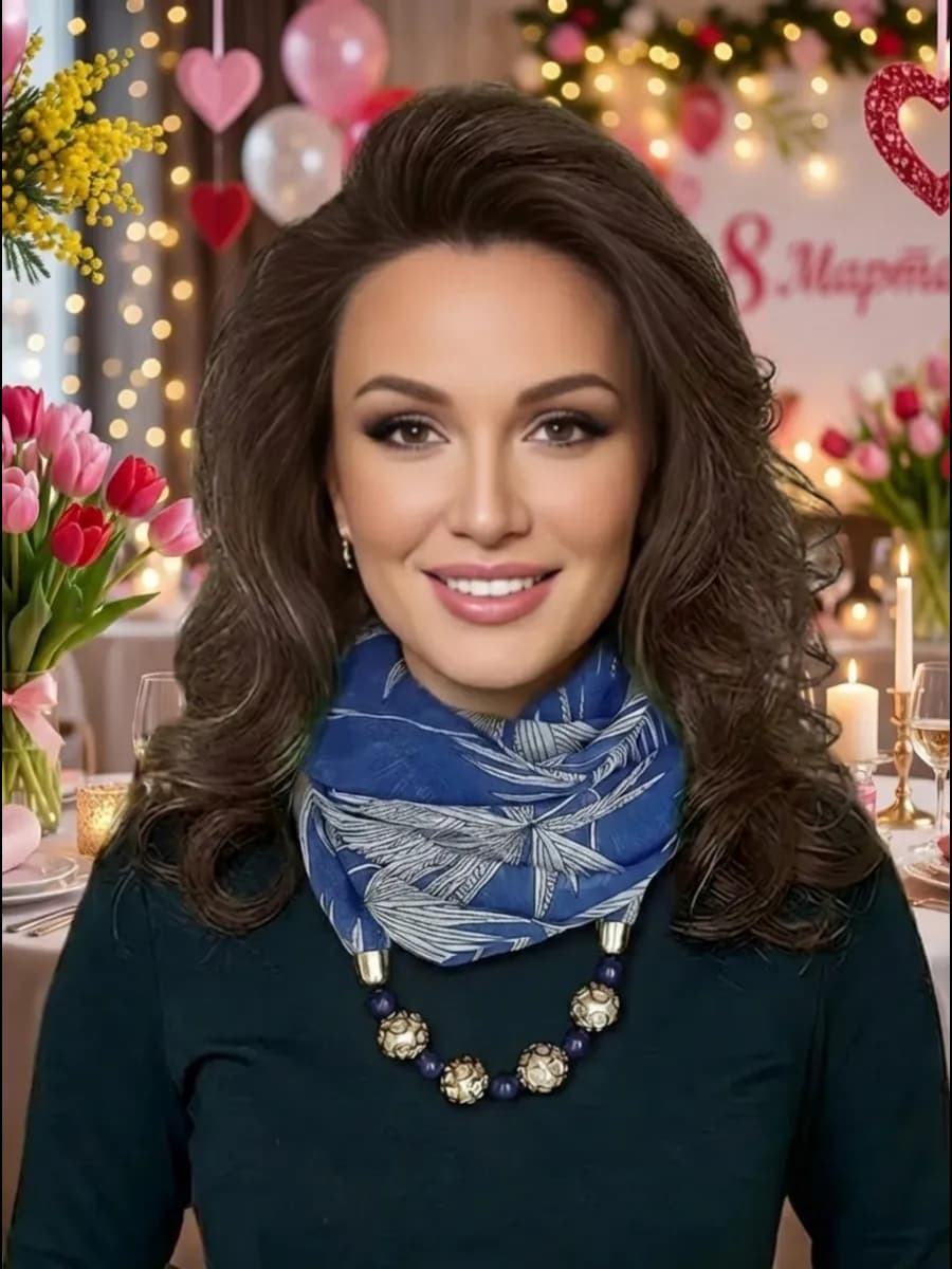 Шарф колье с бусами легкий шифоновый платок