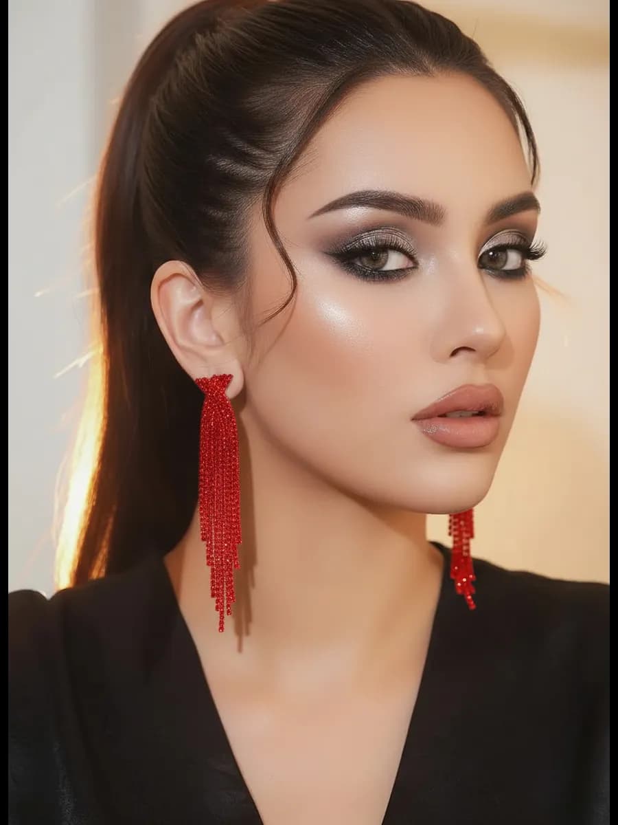 Серьги длинные висячие со стразами