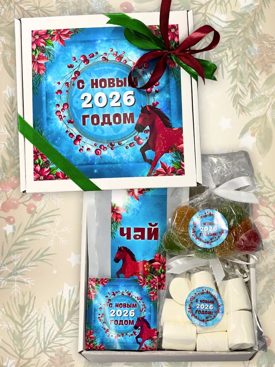 Новогодний подарочный бокс набор чая бабушке 2026 Лошадь