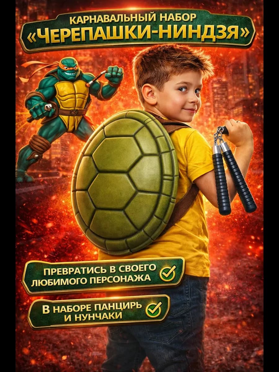 Игровой набор "Черепашки ниндзя" панцирь, нунчаки