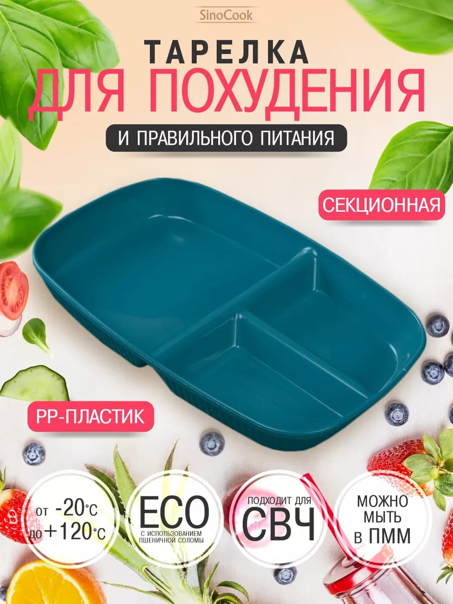 Секционная тарелка для похудения и ПП прямоугольная