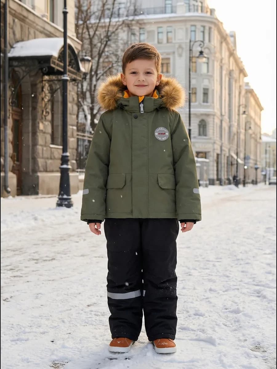 зимний детский комбинезон с капюшоном и мехом