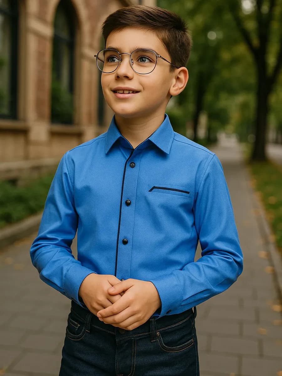 Рубашка школьная на кнопках приталенная