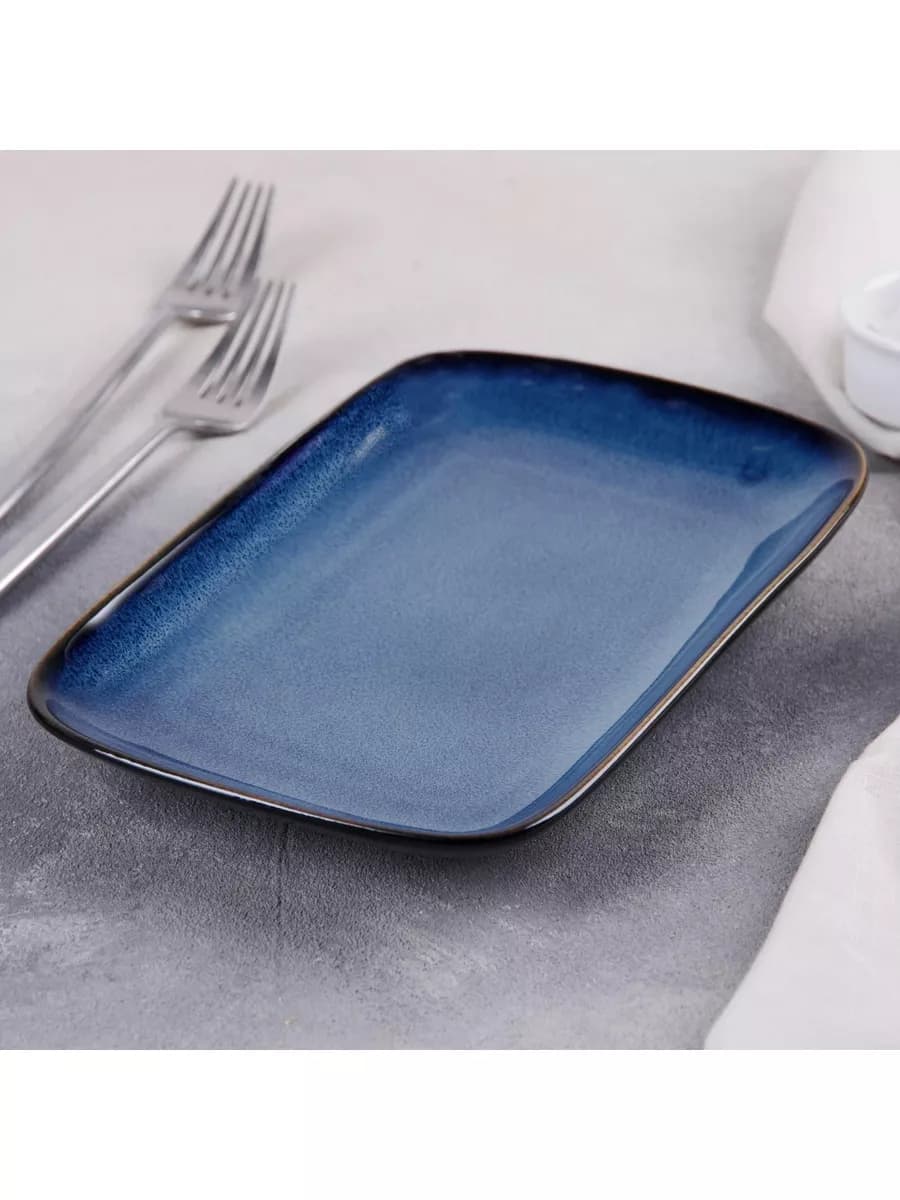 Блюдо синее прямоугольное Лунная Тропа 19х11 см