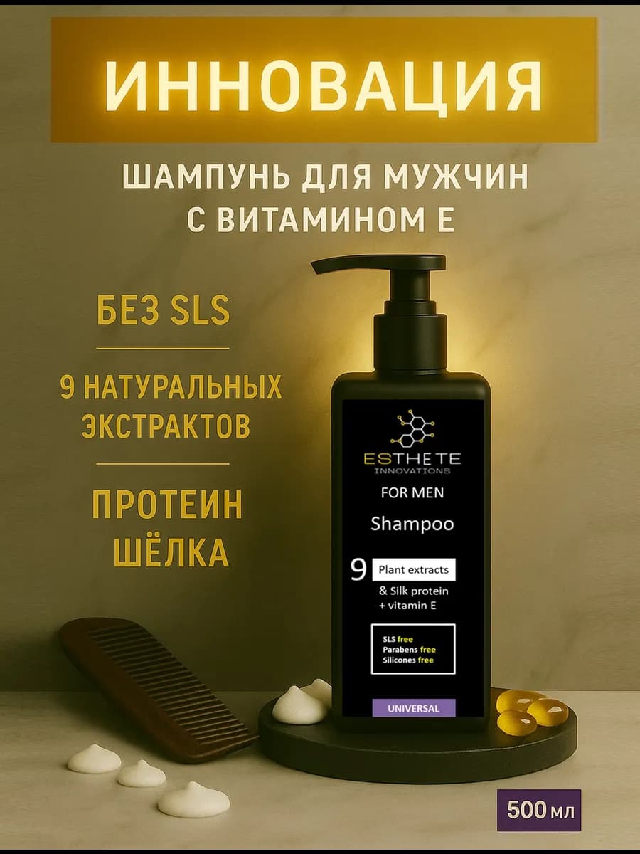 Шампунь мужской с экстрактами и протеином бессульфатный