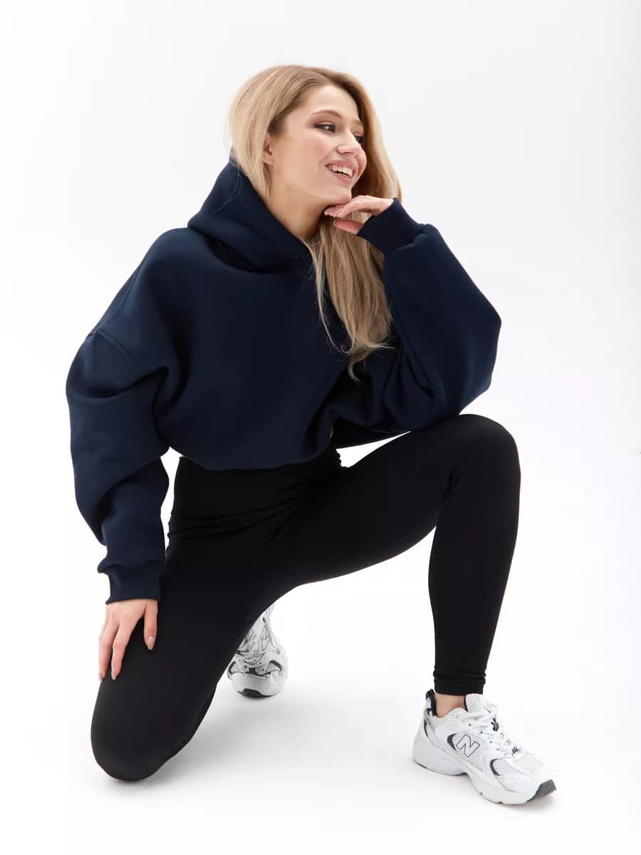 Худи женское оверсайз укороченное с резинкой и капюшоном