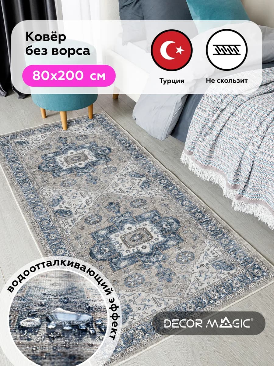 Коврик прикроватный Турция безворсовая дорожка на пол 80 200