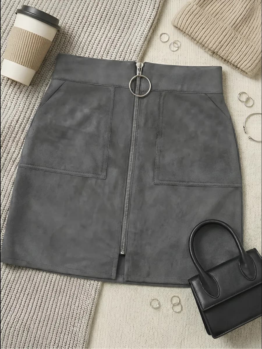 Юбка мини замшевая на молнии