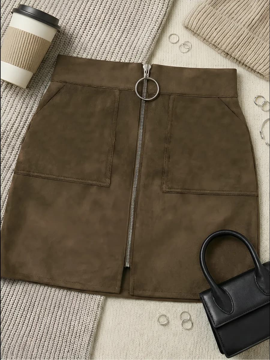 Юбка мини замшевая на молнии