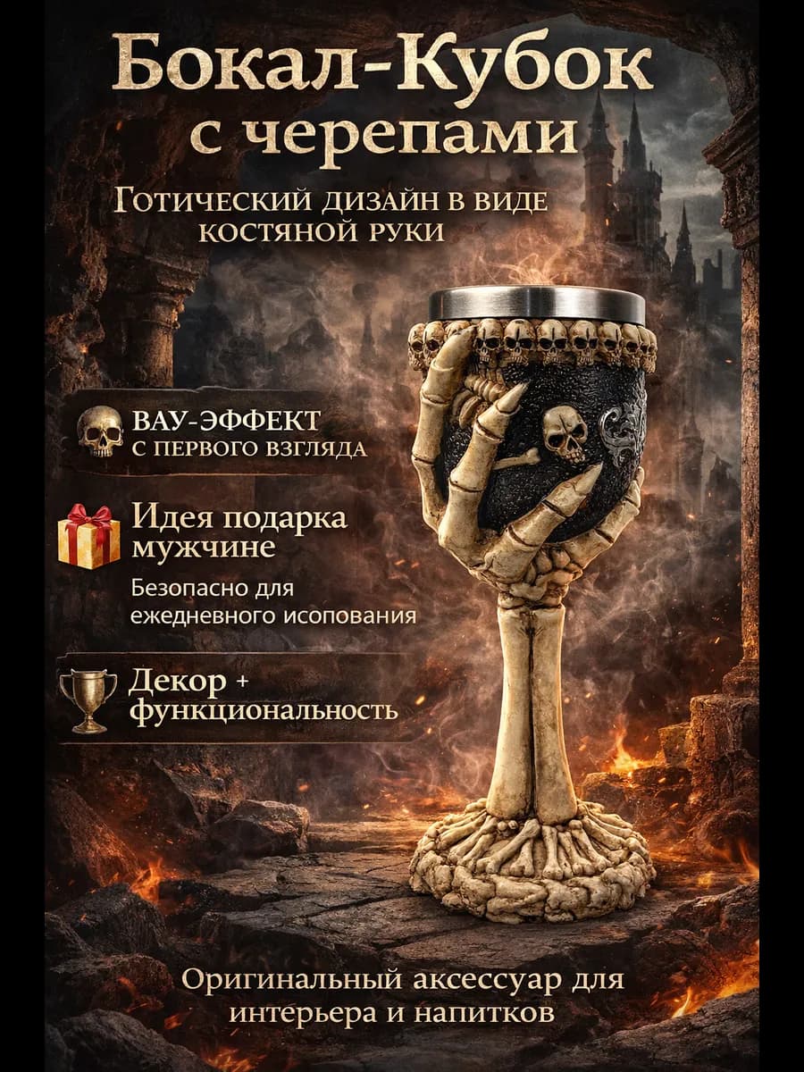 Бокал кубок с черепами — готический для вина