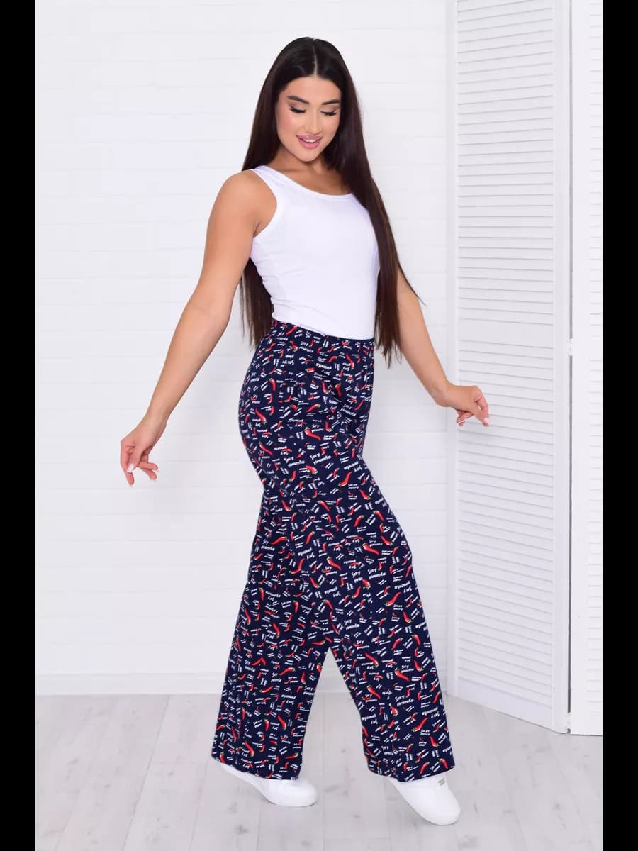 Брюки домашние палаццо штаны пижамные хлопок - фото 1