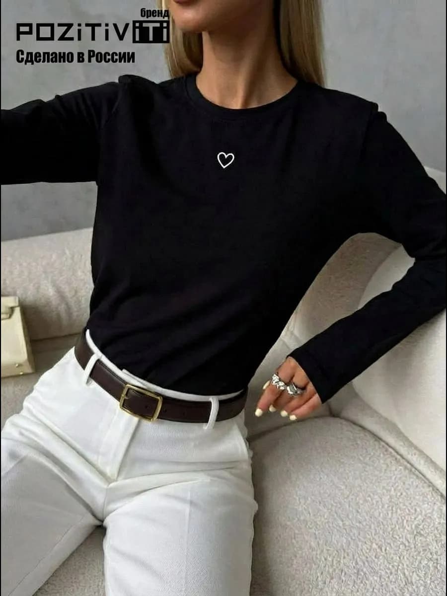 Лонгслив хлопок с принтом Базовый - фото 1