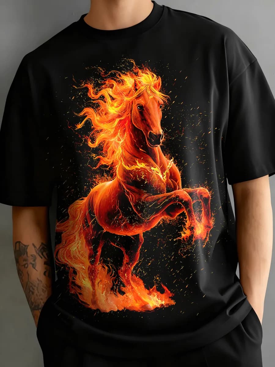 Футболка новогодняя хлопок с принтом лошадь символ 2026