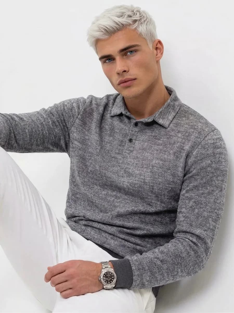 Свитер джемпер поло с длинным рукавом кофта пуловер тонкий - фото 1