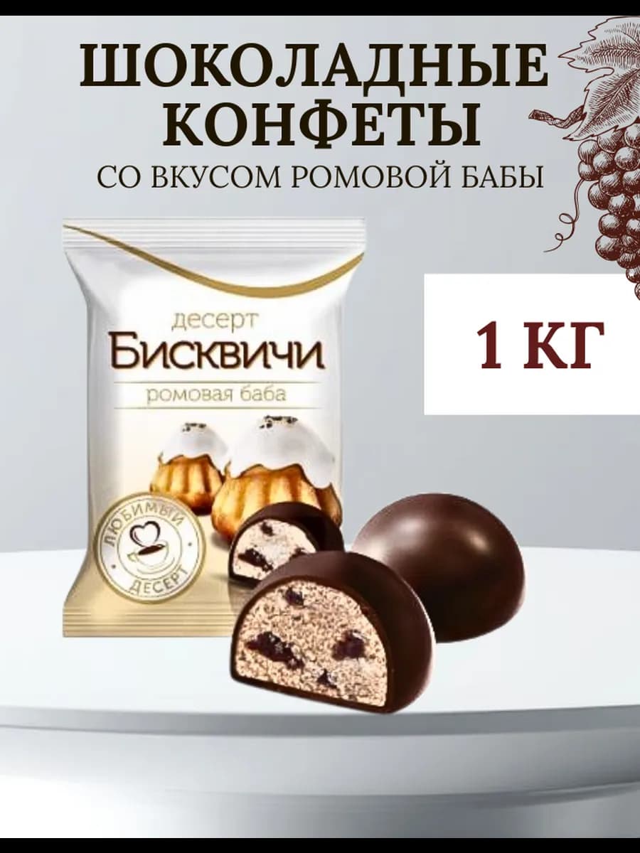 Шоколадные конфеты 1 кг Бисквичи со вкусом ромовой бабы